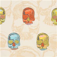 tela crema claro con calaveras de colores Tela de Alexander Henry