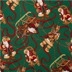 tela verde oscuro Navidad Santa Claus lazo rojo equipo nieve Tela de Alexander Henry