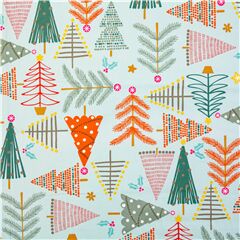 tela de algod�n verde con �rboles de Navidad de colores Tela de Alexander Henry