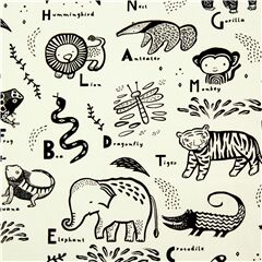 Tela blanca con dibujo negro de alfabeto de animales en ingl�s Tela de Dear Stella