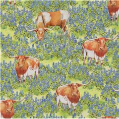 Texas Cows in Flowers Field Fabric by Robert Kaufman