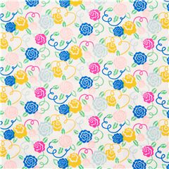 Tela con rosas estilo art dec� y l�neas sobre algod�n blanco UK Tela de Liberty Fabrics