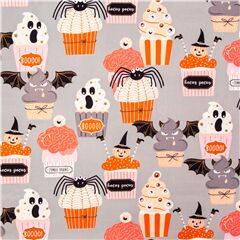 Tela gris ceniza con calabaza fantasma Halloween Tela de Alexander Henry
