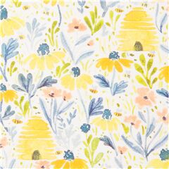 Tissu en coton blanc avec des ruches et pleins de fleurs Tissu par Dear Stella