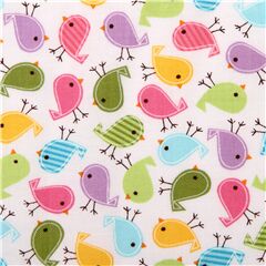 Small Colorful Pastel Birds Stretch Fabric by Robert Kaufman