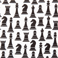 White Black Checkmate Chess Pieces Fabric by Robert Kaufman