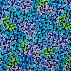 tessuto nero motivo floreale foglie blu ver Tessuto di Timeless Treasures