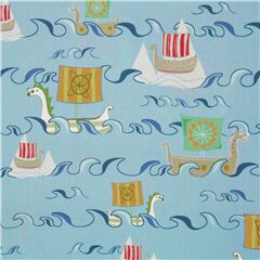 tessuto blu cotone navi colorate drakkar Tessuto di Quilting Treasures