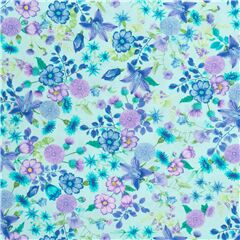 tessuto blu fiori rosa viola viola celeste acqua Tessuto di Timeless Treasures