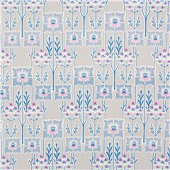 Blaurosa Art Deco Wand Blumen B�ume auf grau Stoff von Liberty Fabrics