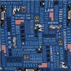 Everyday Heroes Police Phrases Icons Fabric by Timeless Treasures