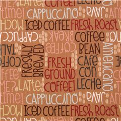 Tela marr�n palabras del caf� capuccino helado java (Retazo)