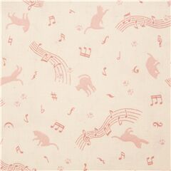 Tela color natural algod�n con gatos y notas musicales en rosa de Jap�n Tela de Japanese Indie