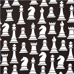 Black White Checkmate Chess Pieces Fabric by Robert Kaufman