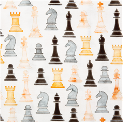 White Stamped Game Chess Piece Fabric by Robert Kaufman