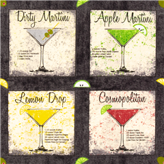 Tessuto cocktail martini ricetta quadretti drink drink USA cotone Tessuto di Sykel Enterprises