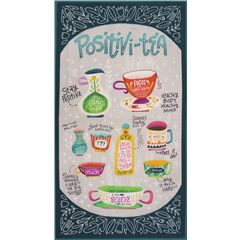 Tela con panel inspiraci�n en hora del t� tazas texto de colores Tela de Michael Miller
