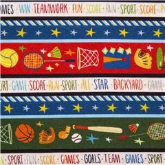 Tissu � rayures multicolores avec des �quipements multisports Tissu par Michael Miller