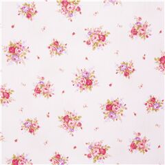 Tela oxford violeta claro con ramos de flores de colores de Jap�n Tela de Japanese Indie