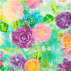 Colourful Painted Pastel Flowers Fabric by Robert Kaufman