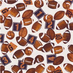 tessuto bianco panna palloni football numeri sport Tessuto di Quilting Treasures