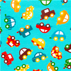 Cute Tumbling Colourful Cars Stretch Fabric by Robert Kaufman