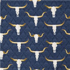 Tela azul oscuro calavera de animal res bisonte algod�n lejano Oeste Tela de Dear Stella