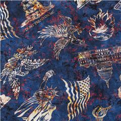 tessuto blu scuro simboli USA Tessuto di Quilting Treasures