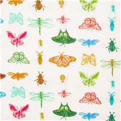 tela mariposas en algod�n blanco con insectos hileras de colores Tela de Dear Stella