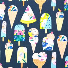 tela azul con helados decorados con flores verano Tela de Dear Stella