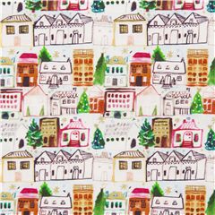 tela algod�n azul claro casas pueblo de colores en Navidad invierno Tela de Dear Stella