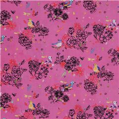tessuto rosa fiori uccelli blu gialli Tessuto di Dear Stella
