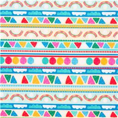 Dino Mix Stripe tela rayas tri�ngulos nubes arco�ris de colores Tela de Michael Miller