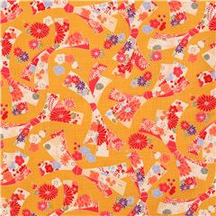 Tela tramada dobby amarilla con lazos flores de colores Jap�n Tela de Japanese Indie