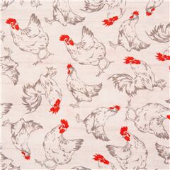 Tela crema animales de la granja pollos ave corral Tela de Michael Miller