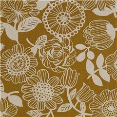 Tela floral oxford pardo mostaza flores circulares rayas Tela de Cosmo