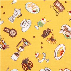 Tela de comida y decoraci�n vintage gram�fono radio copa helado tortilla Tela de Japanese Indie