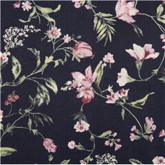 Tela lin�n batista de algod�n azul tinta con flores p�rpura rosa Tela de Hokkoh