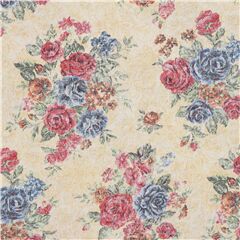 Tela oxford crema Jap�n rosas azul rosa ramos de flores Retazo (Retazo)