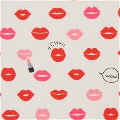 Tela crema claro de Jap�n con labios y pintalabios Tela de Kokka
