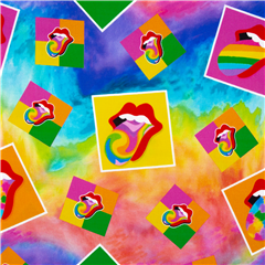 Tessuto labbra e lingue che rotolano pietra arcobaleno acquerello cotone USA Tessuto di Sykel Enterprises