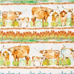 tessuto Longhorn mucche vitelli bestiame strisce fiori Tessuto di Quilting Treasures