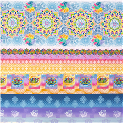 Tessuto mandala strisce colorate in cotone USA riflettente a tema meditazione Tessuto di Sykel Enterprises