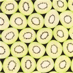 tela negra algod�n con rodajas kiwi fruta verde Tela de Michael Miller