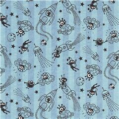 tela azul algod�n alien cohete espacial ovni Tela de Michael Miller