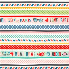 tela algod�n a rayas de colores destinos Europa Paris, London Tela de Michael Miller