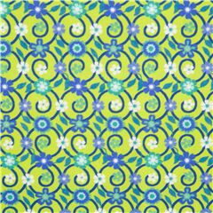 tela algod�n verde lima celos�a azul con flores de colores fr�os Tela de Michael Miller