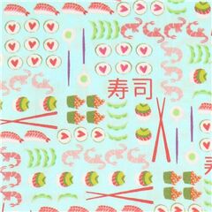 tela verde menta algod�n sushi comida japonesa Tela de Michael Miller