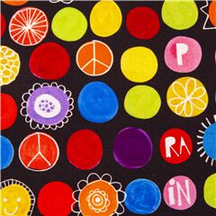 tela de lunares r�sticos multicolores sobre algod�n negro Tela de Michael Miller