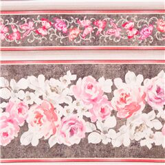 tela algod�n rayas gris con flores rosas y mariposas Tela de Michael Miller